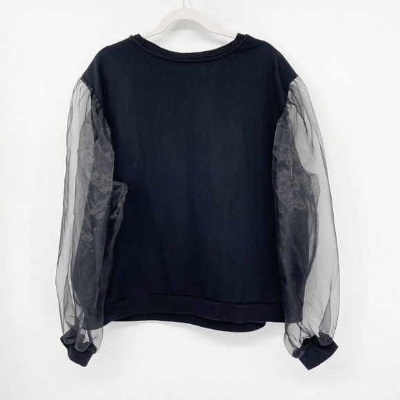 Asos Influence Sweater Size 18 Black Organza‎ Long Puff Sleeve Pullover Cotton - Picture 6 of 11